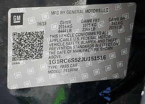 2018 Chevrolet Volt Lt z USA, uszkodzony, nr VIN 1G1RC6S52JU151516